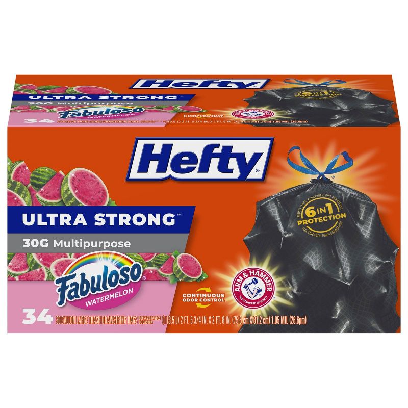 Hefty Multi Purpose Drawstring Fabuloso Trash Bags - Watermelon - 30 Gallon - 34ct