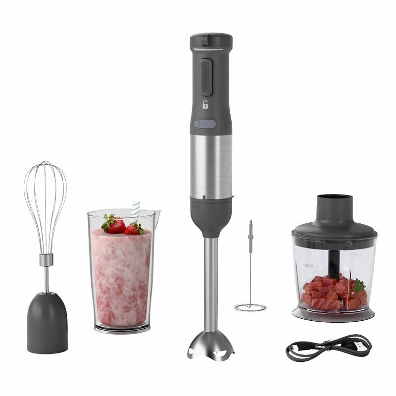 WHUTO Cordless Immersion Hand Blender, 5-in-1 Variable Speed blender handheld,Rechargeable with 2000mAh Battery, BPA-Free & Dishwasher-Safe