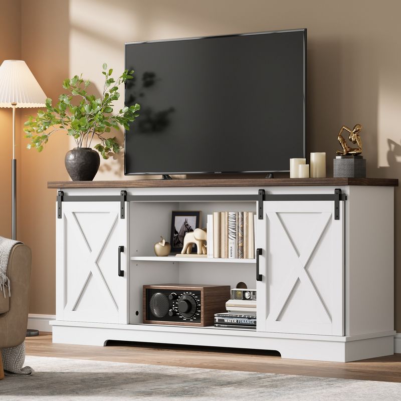 TV Stand for 65 Inch, Entertainment Center Farmhouse TV & Media Furniture Rustic TV Stands with Storage Living Room Barn Doors TV Console Table, White