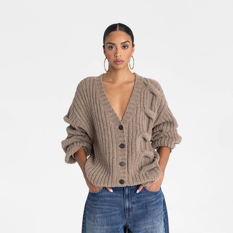 KBB by KAHLANA Women's 'The Cable Mix Cardi' - Tan S