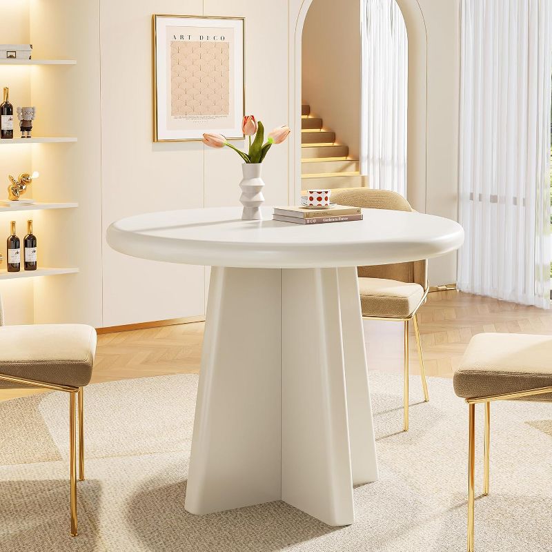 Tribesigns Round Dining Table for 2-4, 31.5-Inch Small Kitchen Table with Sturdy Base, Modern Dinner Furniture for Dining Room, Living Room, White