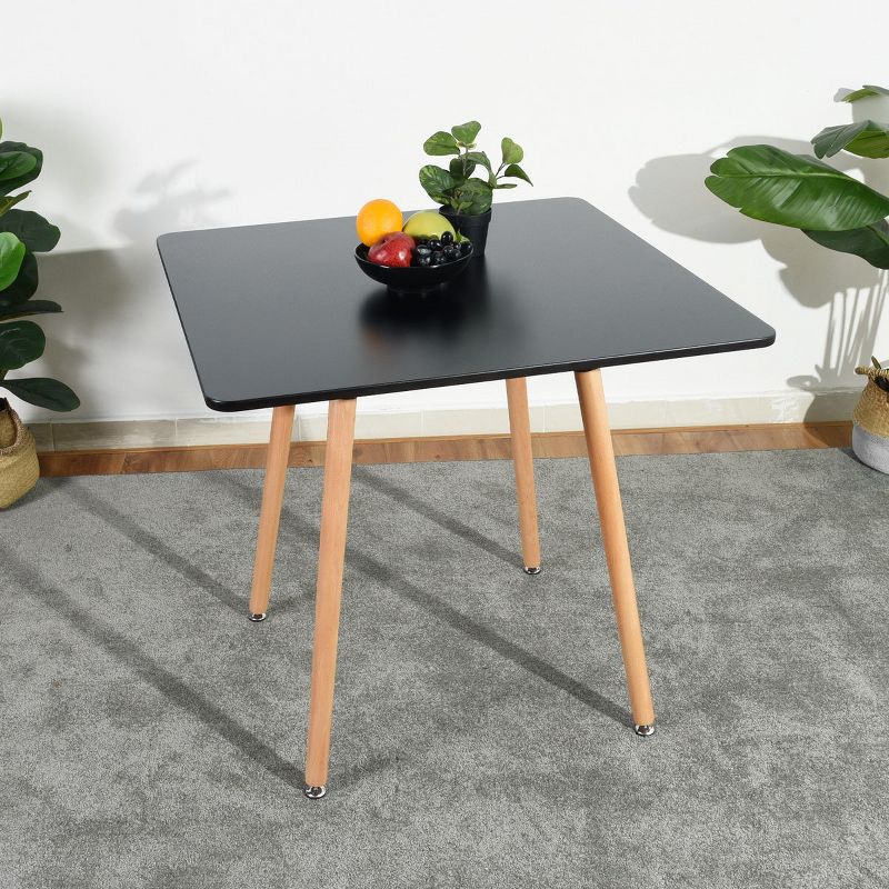 FurnitureR 31.5 Inch Square Dining Table, Modern Mid-Century Dining Table with Wooden Legs, Small Kitchen Table for 2-4 People, Black & Natural Wood