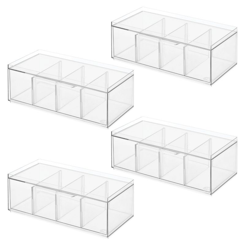 iDesign Set of 4 Stackable 4-Section Tea Storage Drawers - Clear
