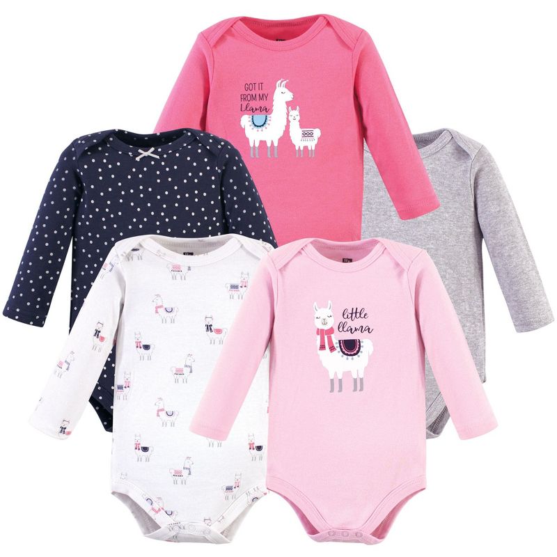 Hudson Baby Infant Girl Cotton Long-Sleeve Bodysuits 5pk, Little Llama, 3-6 Months