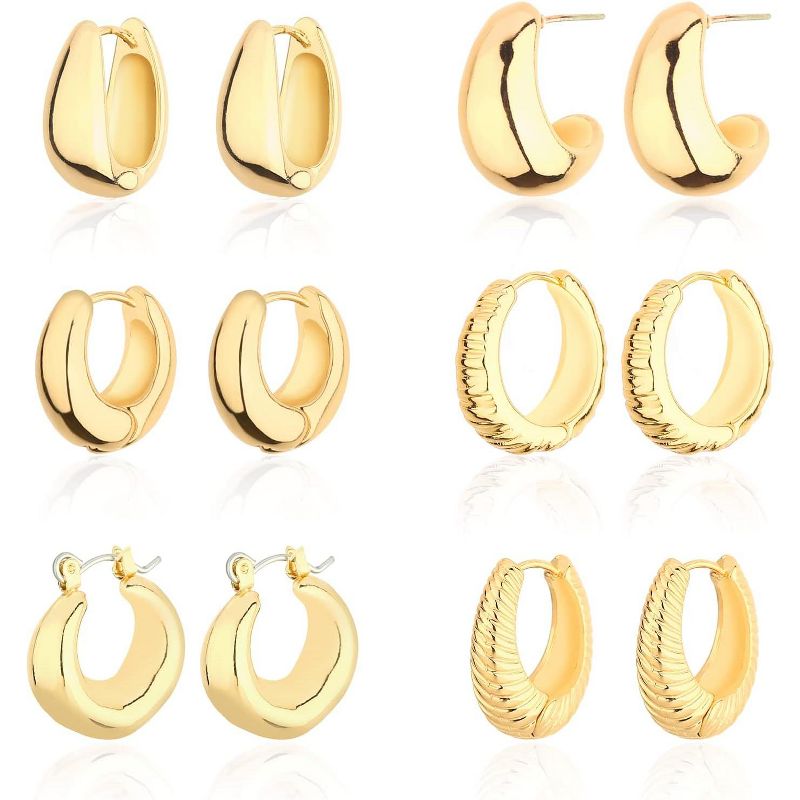 SmallRig 14K Gold Chunky Hoop Earrings Set - Thick Twist Huggie Hoops for Women, Hypoallergenic Statement Jewelry