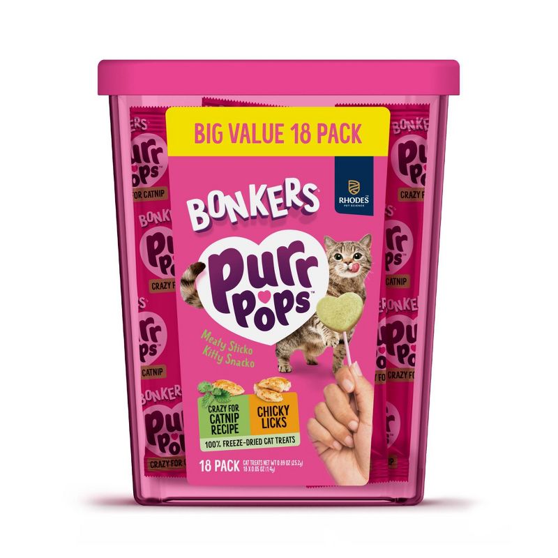 Bonkers Purrpops Freeze-Dried Chicken & Catnip Flavored Lollipop Cat Treats - 0.06lb/18ct