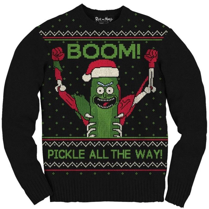 Ripple Junction X Rick and Morty Men's Ugly Christmas Sweater Boom! Pickle All the Way! Medium
