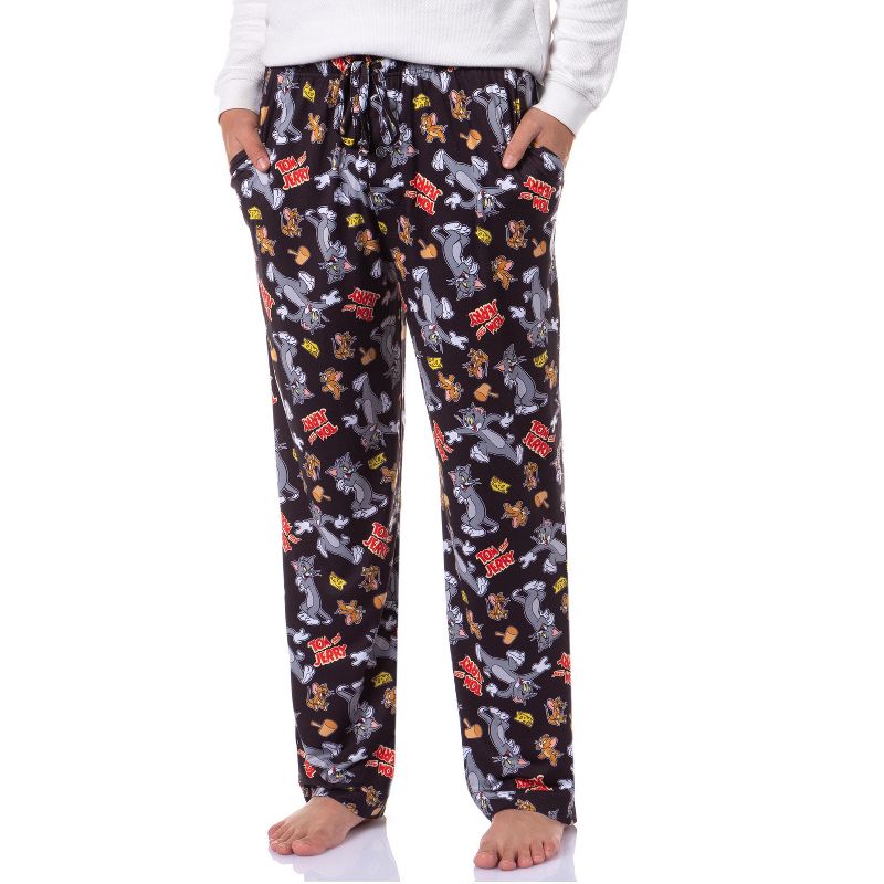 Tom and Jerry Mens' Cheese Mallet All-Over Print Sleep Pajama Pants Lounge Sleepwear (Large)