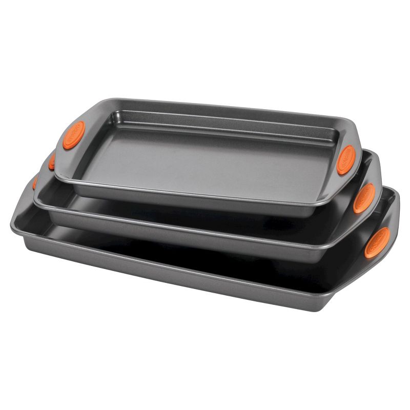 Rachael Ray 3 Piece Baking and Cookie Pan Set: Nonstick Carbon Steel Bakeware, Oven & Dishwasher Safe, Rust-Resistant