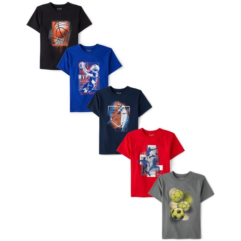 The Children's Place Boys Short Sleeve Sports Graphic Tee 5-Pack Multi L (10/12)