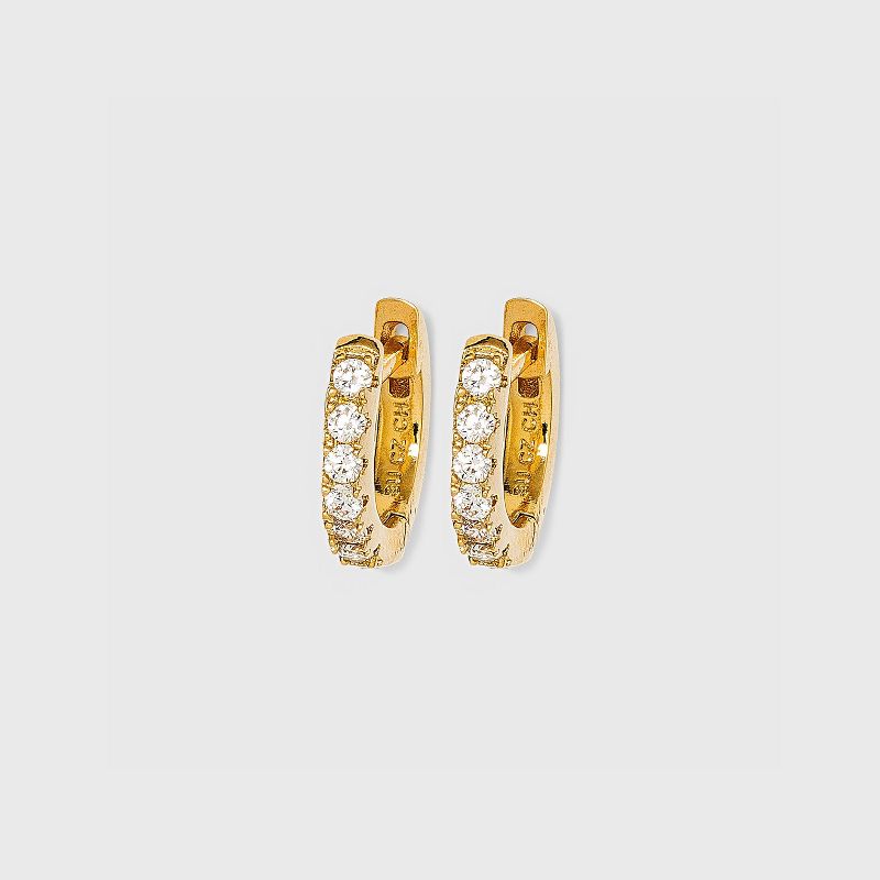 14K Gold Plated Cubic Zirconia Huggie Hoop Earrings - A New Day™: Clip-In Clasp, Nickel-Free, Gift Box Included