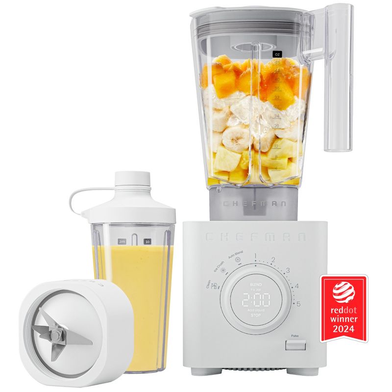 Chefman Obliterator 1380W Professional Blender w/ Auto Blend and 20oz Travel Jar – White