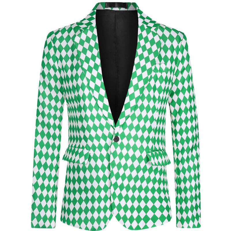 Lars Amadeus Men's Slim Fit Lightweight Formal Argyle Plaid Sports Coat Green White Medium