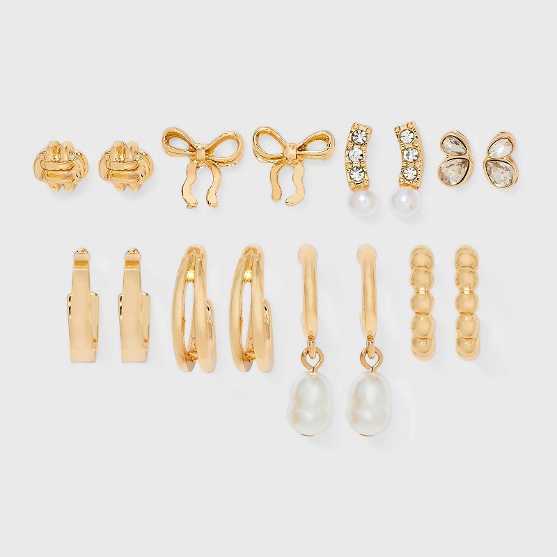 Butterfly and Pearl Earring 8pc Set - A New Day™ Gold