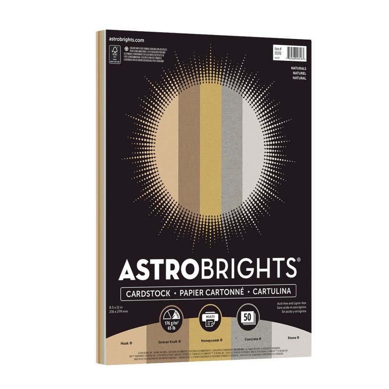 Astrobrights 50ct Printer Paper 8.5"x11" Naturals Assortment: Brown Cardstock, 176 GSM, 100 Brightness