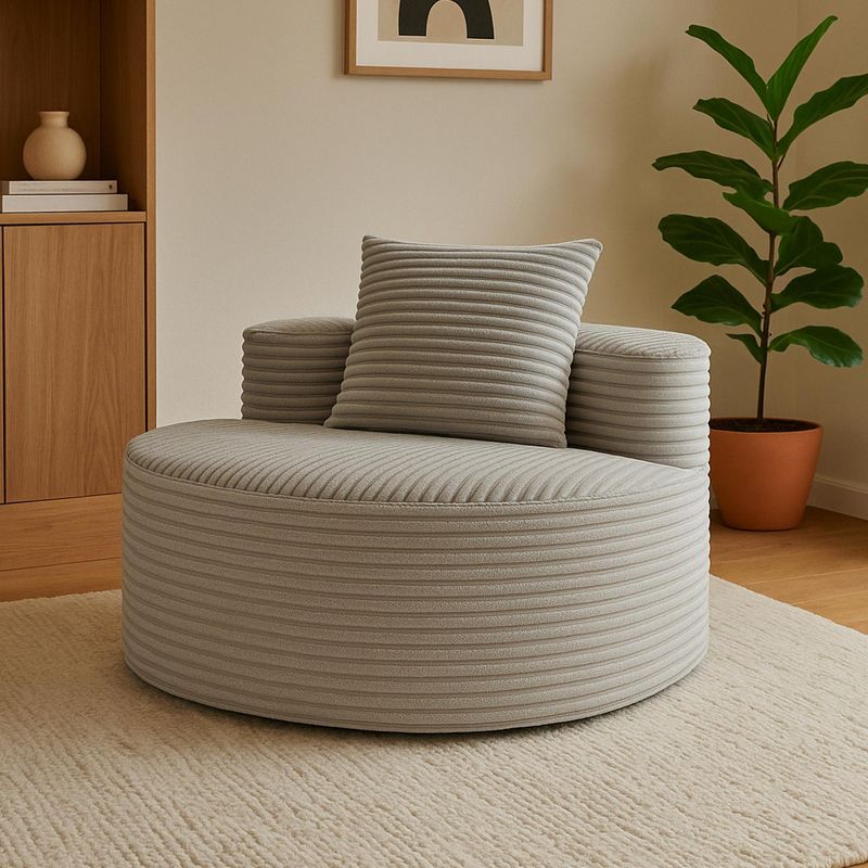 CAVINAS Comfy Corduroy Sofa with 1 Seater,Modern Moon Bay Sofa with A Removable Pillow,Compressed Sofa Couch for Living Room Furniture,Smoke Grey