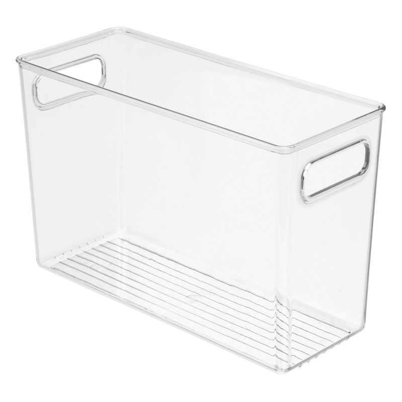 iDESIGN Linus Plastic Deep Kitchen Storage Bin with Handle Clear: Cabinet Organizer, 12" x 5" x 8", Spot Clean