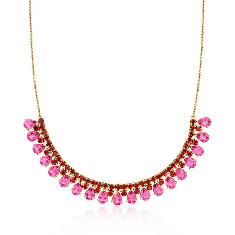 Ross-Simons 16.00 ct. t.w. Pink Topaz and 9.00 ct. t.w. Garnet Necklace in 18kt Gold Over Sterling Size 18