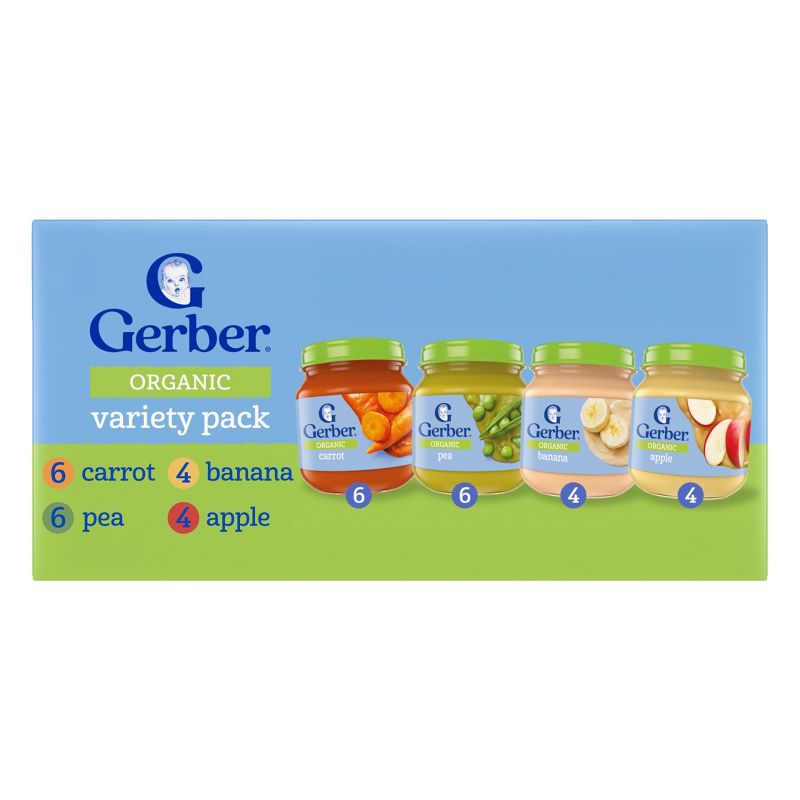 Gerber Non-GMO Organic Baby Food Puree Glass Jar Variety Pack - Fruit & Veggies - 20ct​