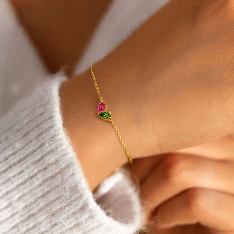 Turandoss 18K Gold Bracelets for Women Girls - Dainty July & August Pear Birthstone Bracelet, Zircon Link Chain Bracelet, Christmas Gifts, 6+2.5Inches