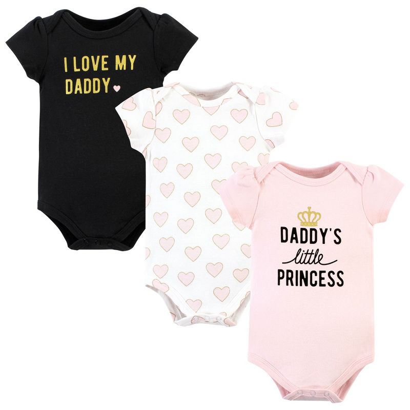 Hudson Baby Infant Girl Cotton Bodysuits, Daddys Little Princess 3-Pack, Newborn