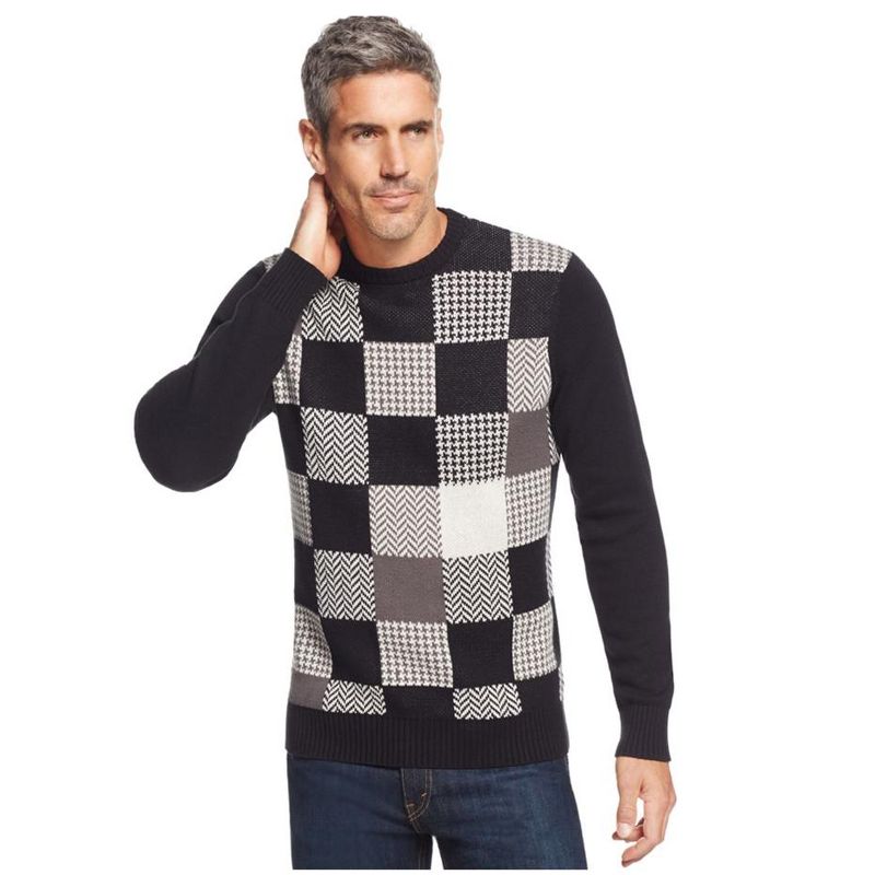 Geoffrey Beene Mens Patches Pullover Sweater, black, Big 2X