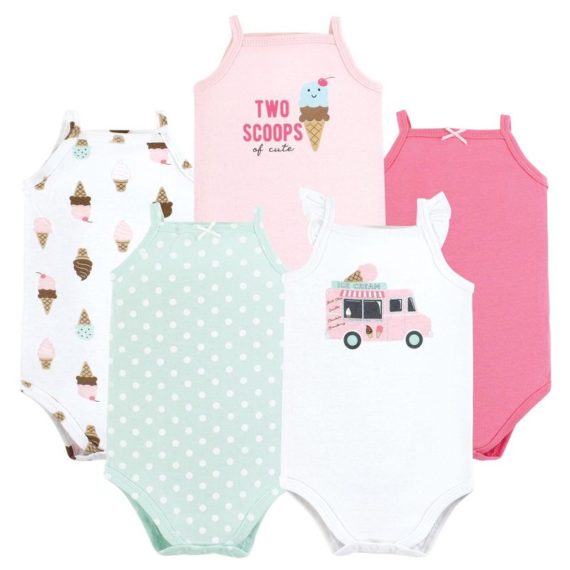 Hudson Baby Infant Girl Cotton Sleeveless Bodysuits, Girl Ice Cream Truck, 3-6 Months