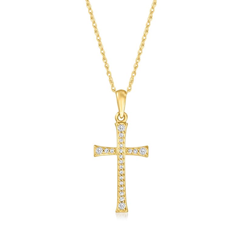 Pure Collection by Ross-Simons 0.10 ct. t.w. Diamond Cross Pendant Necklace in 14kt Yellow Gold Size 18