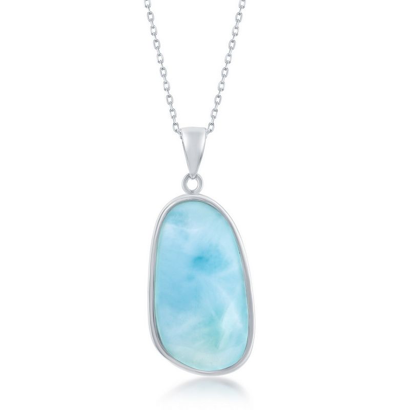 Caribbean Treasures Sterling Silver, Irregular Shape Larimar 18" Pendant Necklace - Blue