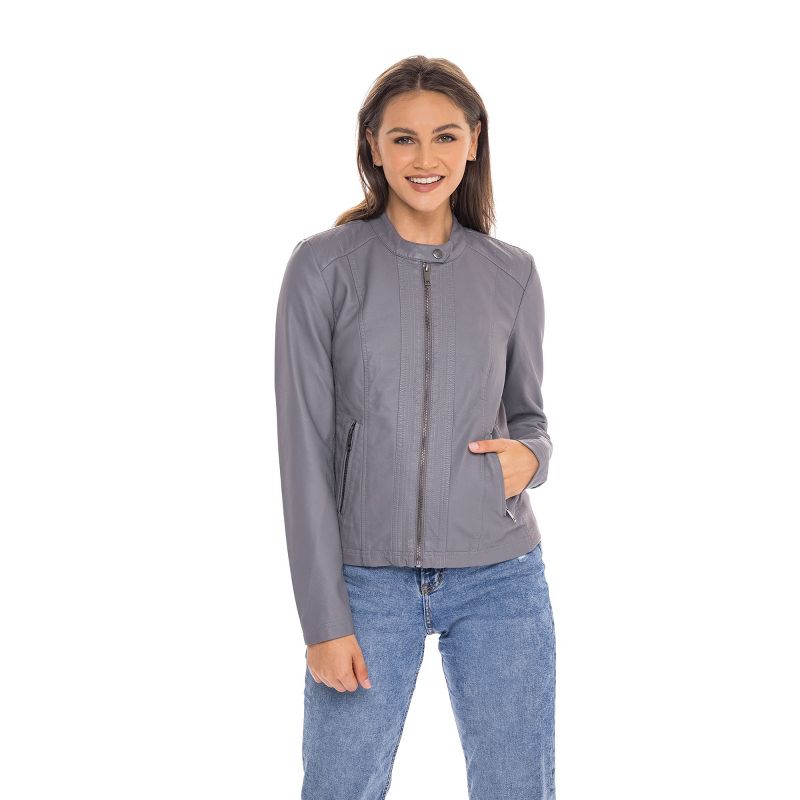 Women's Faux Leather Scuba Moto Biker Jacket - S.E.B. By SEBBY Grey Medium