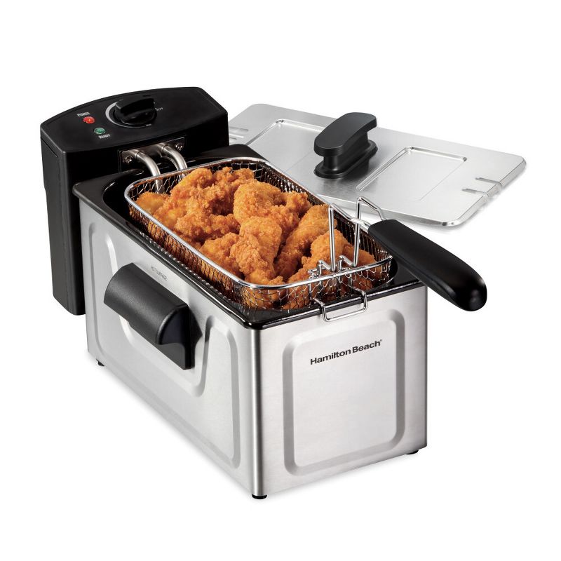 Hamilton Beach 2.1qt Pro Deep Fryer 35210: Stainless Steel Electric Oil Fryer, Dishwasher-Safe Parts, 1500W, Silver