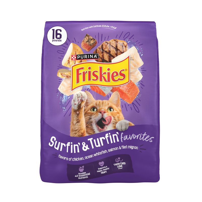 Purina Friskies Surfin&Turfin Favorites with Flavors of Chicken, Seafood & Beef Filet Adult Balanced Dry Cat Food - 16lbs