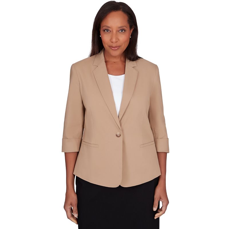 Alfred Dunner Women's Classic Fit Jacket, Tan, Size 12