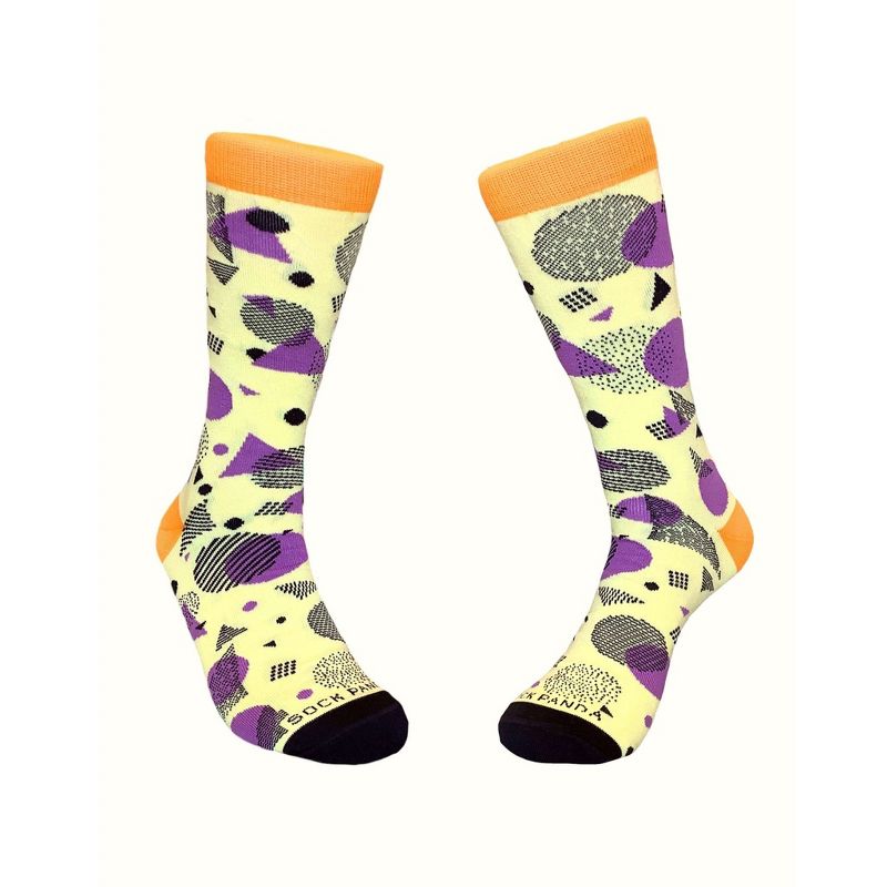 Bright Pop Art Yellow and Purple Patterned Socks from the Sock Panda (Men's Sizes, Adult Large)