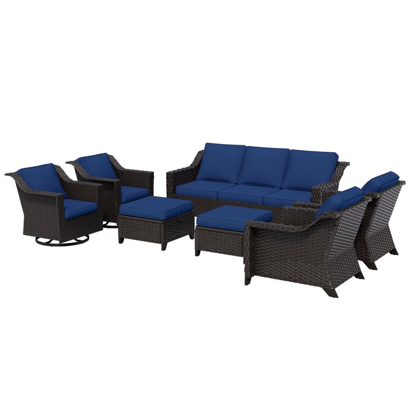 UPTIOT 7-Piece Outdoor Modular Set: 3-Seat Sofa, 2 Swivel Chairs, 2 Armchairs & 2 Ottomans,Blue