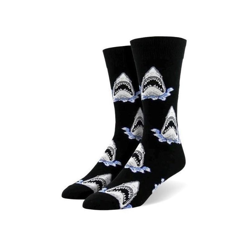 Shark Head Socks from the Sock Panda (Men's Sizes, Adult Large) - Black