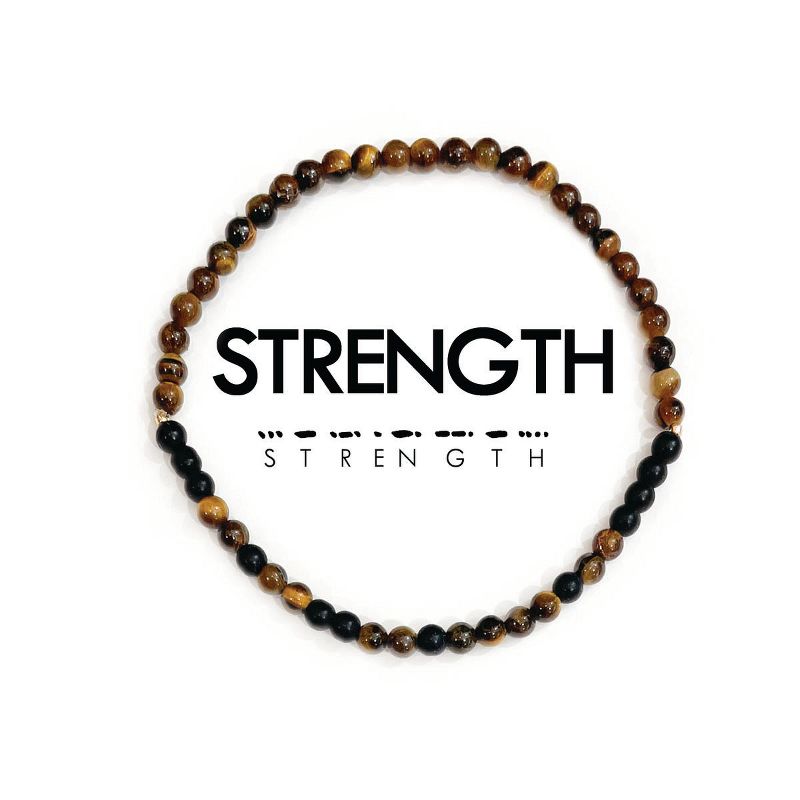 ETHIC GOODS Mens 4mm Morse Code Bracelet Extended [STRENGTH] - Tigers Eye & Onyx