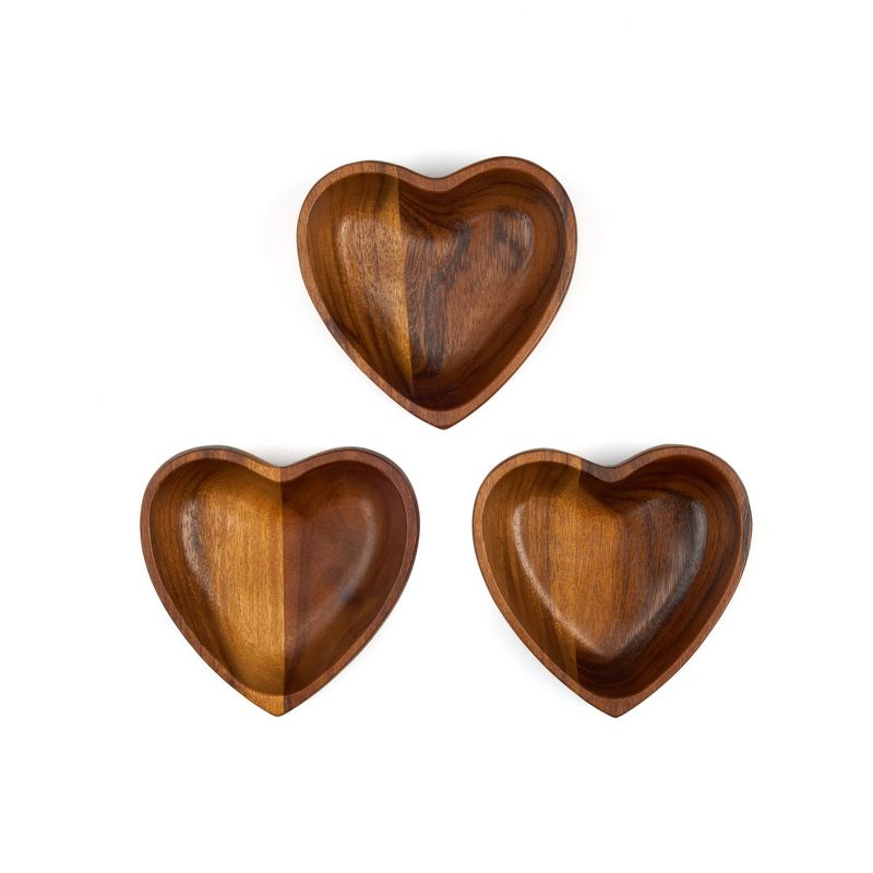 Nambé Heart-Shaped Bowls, Set of 3 – (4.75" x 5") Acacia Wood Compact Prep & Serving Dishes, Stylish Bowls for Mom, Thoughtful Mother’s Day Gift