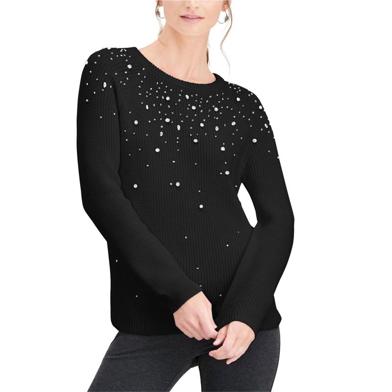 I.N.C International Concepts Womens Allover Sparkle Pullover Sweater, black, Large