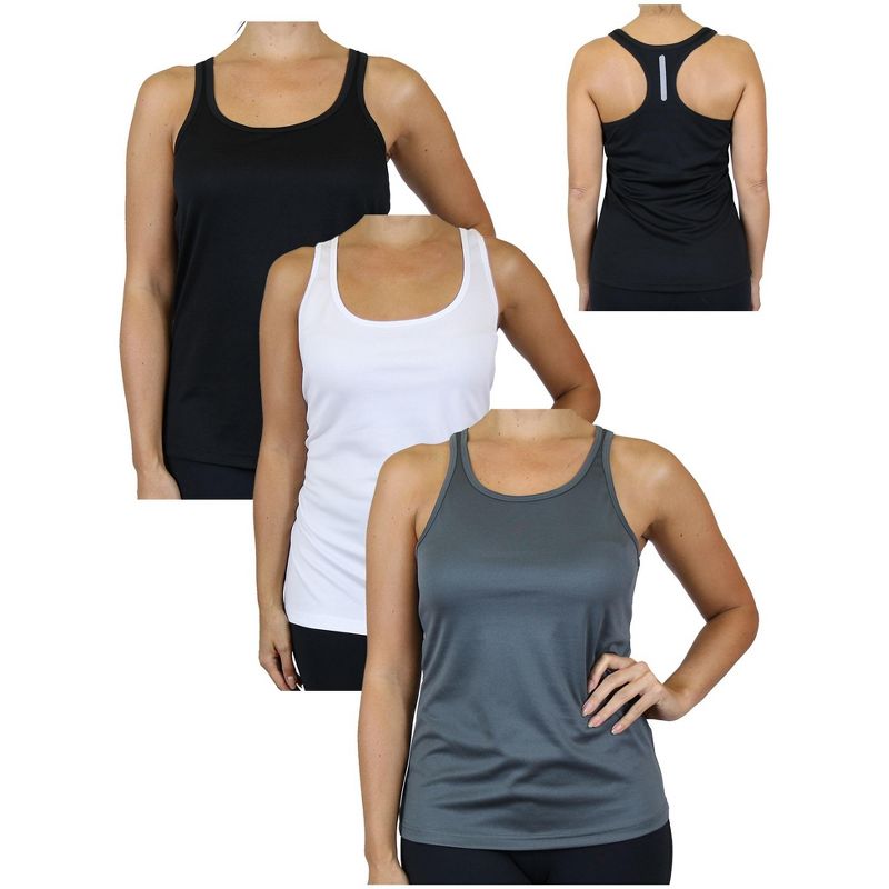 Galaxy By Harvic Women's Moisture Wicking Racerback Tank-3 Pack
