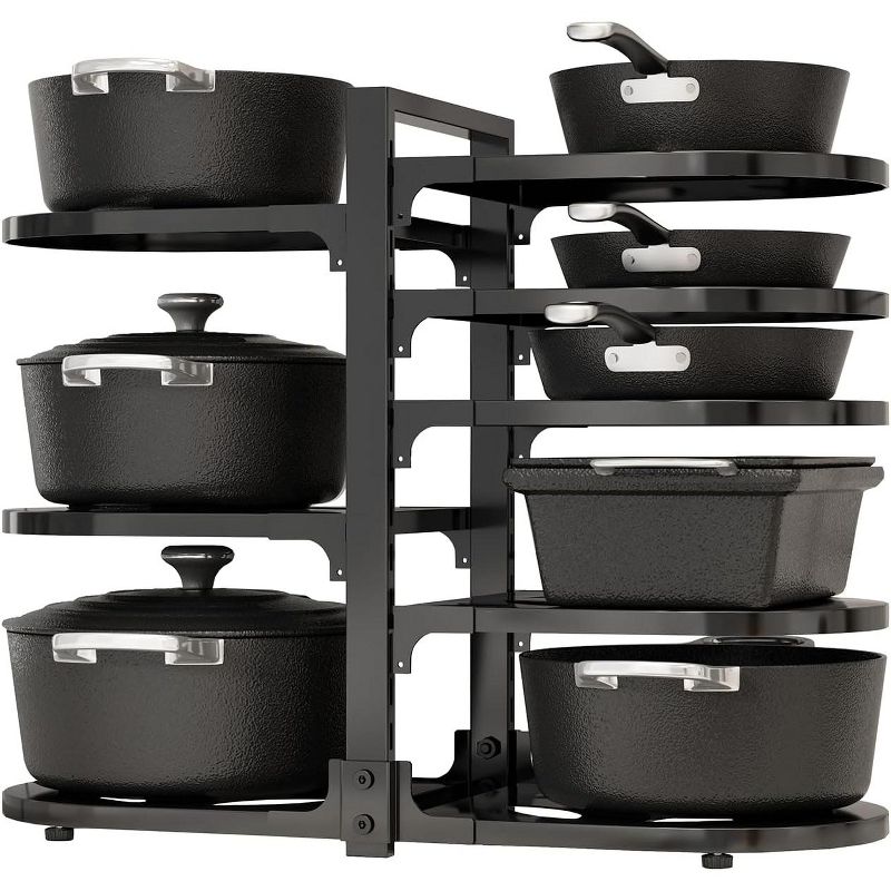 Black 8-Tier Adjustable Pot Pan Organizer - Heavy Duty Under Cabinet Kitchen Storage Rack Black-Reinforced Heavy Duty 9.25*20.47*15.75