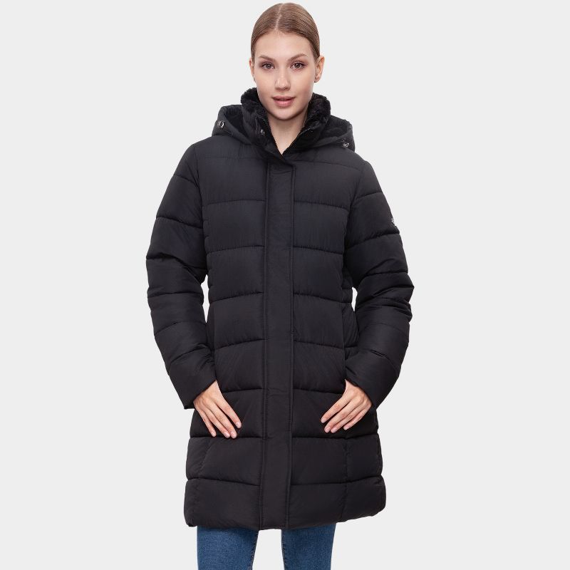 Rokka&Rolla Women's Insulated Long Winter Coat Fleece Hood Parka Jacket-Black, size XX Large