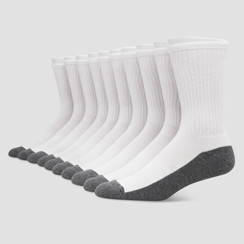 Hanes Premium Men's Crew Socks 10pk - White 6-12: Cushioned Sole, Reinforced Heel & Toe, Breathable Fabric