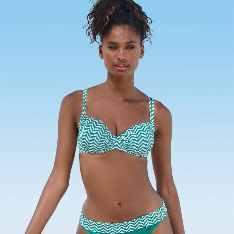 Women's Chevron Underwire Bikini Swimsuit Top Bra Sizing - LASCANA - Green & White Chevron 38D