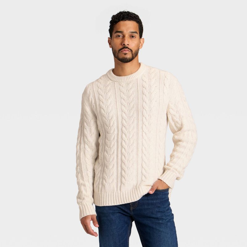 Men's Cable Crewneck Sweater - Goodfellow & Co™ Cream S