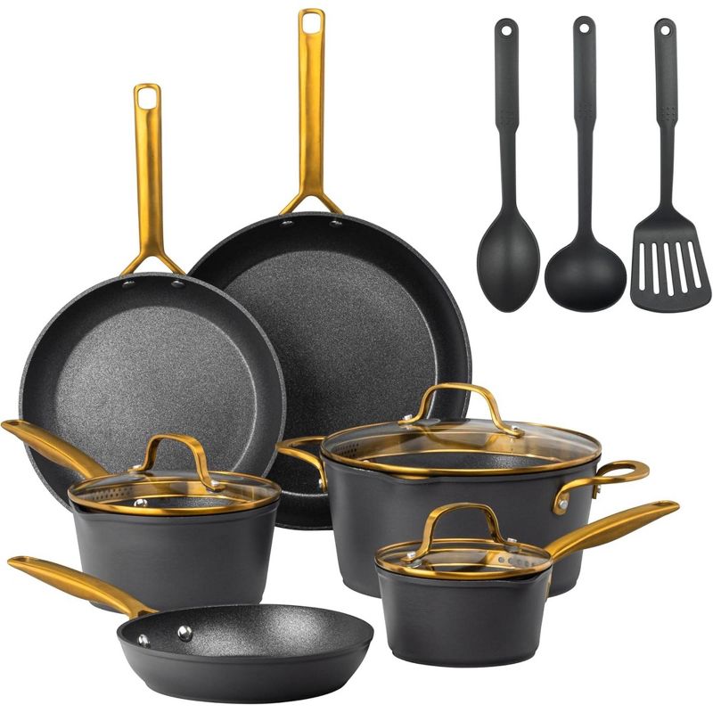 Granitestone Armor Max Gold 14 Pc Nonstick Hard Anodized Cookware set with Utensils