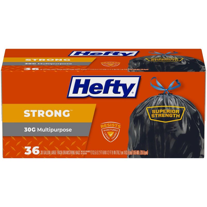 Hefty Strong Multipurpose Large Drawstring Trash Bags - 30gal/36ct