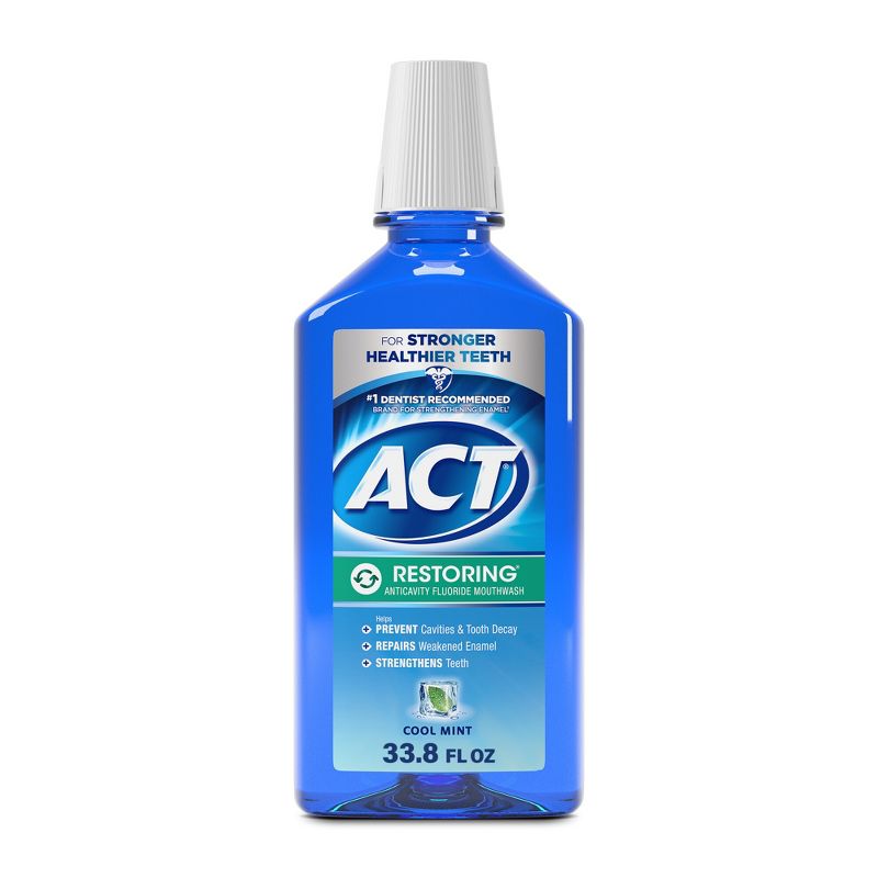 ACT Cool Mint Restoring Fluoride Rinse Mouthwash - 33.8 fl oz
