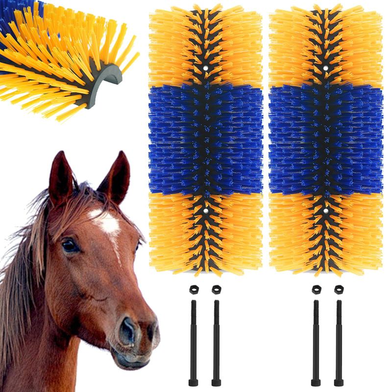 2pcs Yellow Livestock Scratching Brush, Horse Brush for Grooming, Back Itch Relief & Keep Cleaning Animal Tools with Mounting Screws