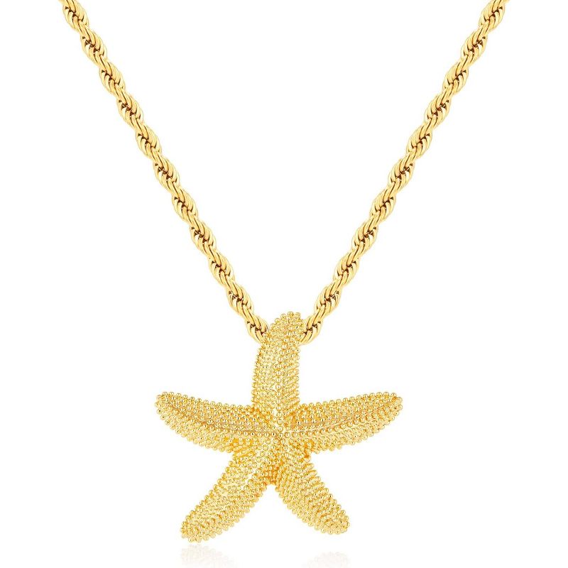Delicate Starfish Pendant Necklace, Gold and Silver Tone Twisted Chain Beach Jewelry for Women - Summer Ocean Inspired Adjustable Necklace